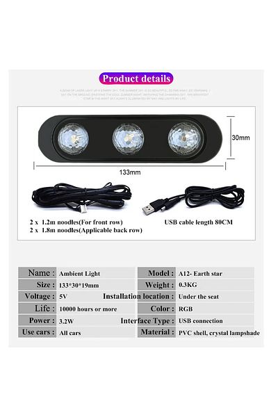 Generic مجموعة إضاءة محيطية داخلية للسيارة Earth Star RGB بمنفذ USB - مصباح LED للتحكم الصوتي