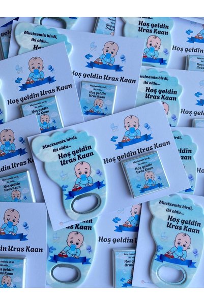 Sevdalı işler 20 Baby Birth Gift Opener Magnets and Madlen Chocolate Cards and Gelatin