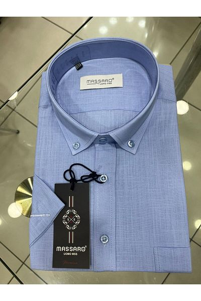 MASSARO Blue Battal Linen Kisakol Shirt