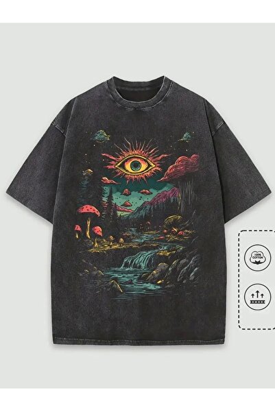 1blood Tricou oversize unisex vintage lavabil cu imprimeu Fantastic Forest