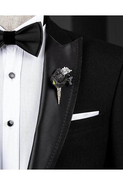 TerziAdemAltun Italian Style Slim Fit Pointed Collar Jacket Vest Pants Groom Suit Set Black T14263