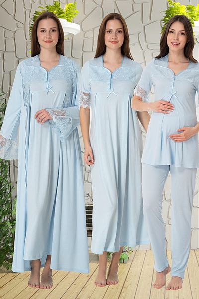lohusahamile Blue Lace Detailed 4-Piece Pregnant Maternity Set Effortt 9016