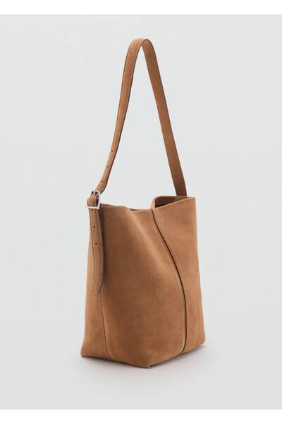 MANGO Woman Deri bucket çanta