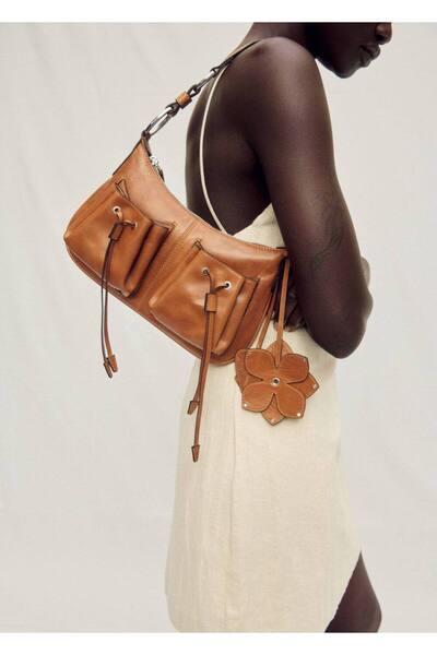 MANGO Woman Джобна кожена чанта през рамо