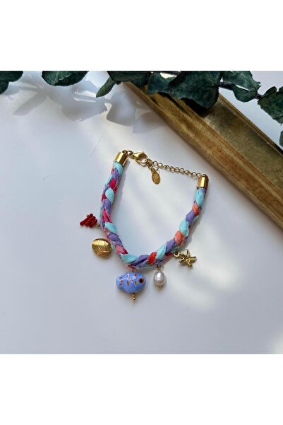 Alice İsstanbul Renkli Örgü Kumaş Charmlı Bileklik