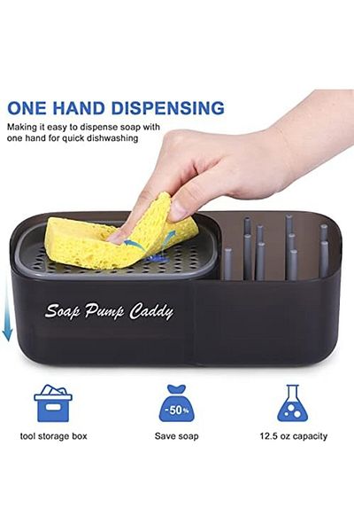 Generic Dish Soap Dispenser for Kitchen, Sponge Soap Dispenser, 3-in-1 Countertop soap pump dispenser and sp