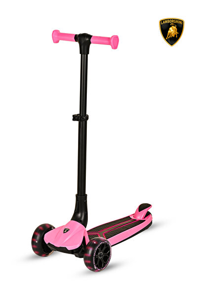 Lamborghini Lisanslı L3 Kolay Katlanabilir Işıklı Orta Gövde ve Işıklı Tekerlekli Çocuk Scooter Pembe