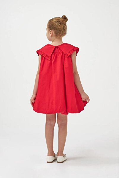 Magu Girl's Cotton Bow Collar Balloon Skirt Dress
