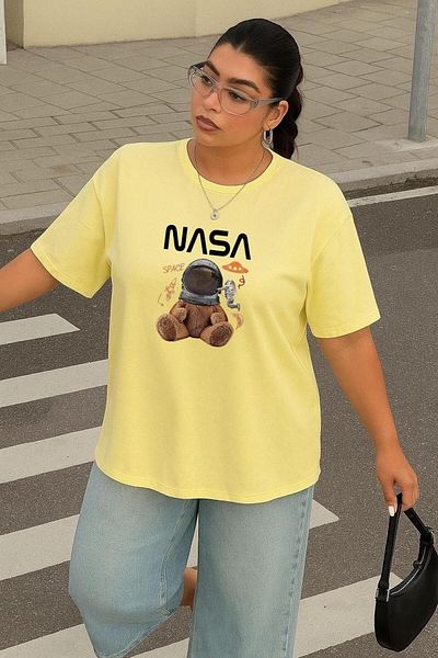 BENROMA Large Size Nasa Bear Printed Unisex T-Shirt