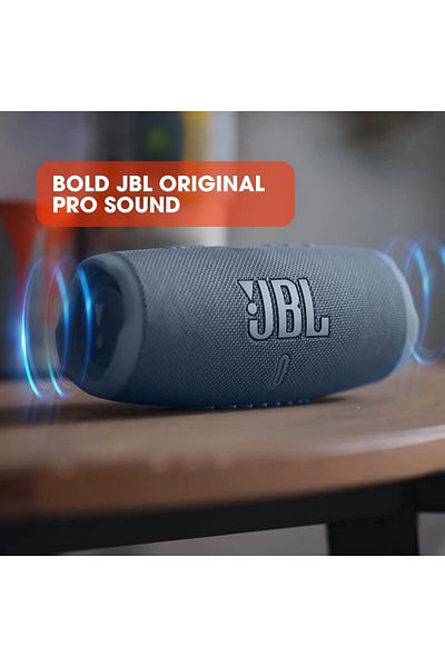 JBL Charge 5 - مكبر صوت محمول بتقنية البلوتوث مع صوت جهير عميق، مقاوم للماء IP67، مزود ببطارية مدمجة، أزرق