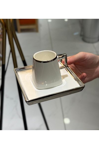 Onedekor Set of 6 Porcelain Nova Coffee Cup White Silver
