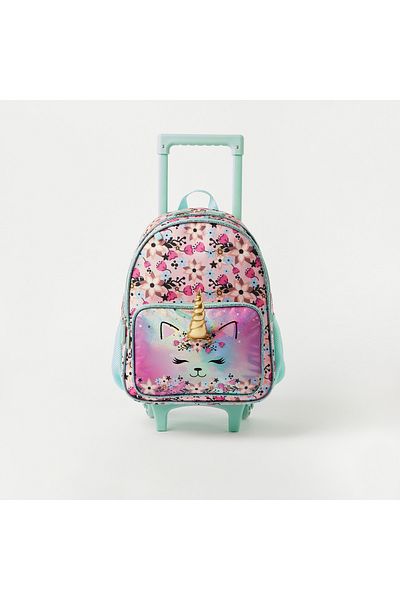 Juniors Printed Trolley Backpack with Retractable Handle - 14 inches
