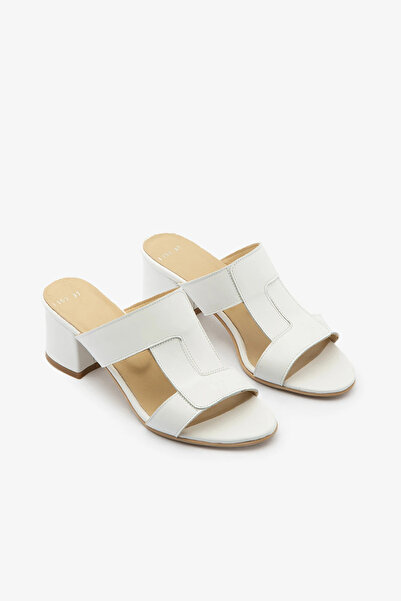 SAYL Γυναικείες παντόφλες με τακούνι από γνήσιο δέρμα σε λευκό χρώμα