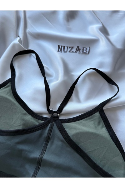Nuzabi Lola Khaki Cross Thin Rope Strap Sports Bra