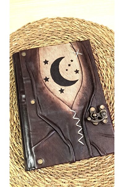 GUETTA Handmade Genuine Leather Journal Memory Book Shamua Paper Moon and Star