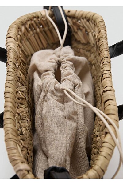 MANGO Woman Küçük boy doğal elyaf hasır çanta