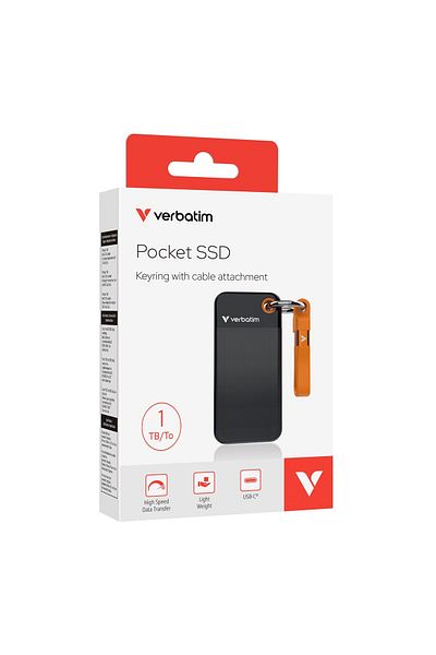 Verbatim SSD extern Verbatim Pocket 1TB USB 3.2 Gen 2 Type-C, Negru/Orange