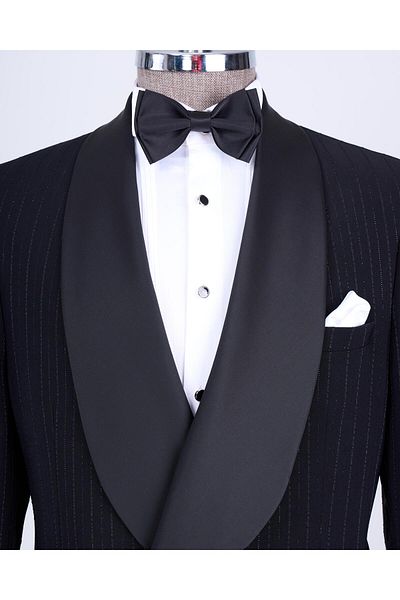 TerziAdemAltun Italian Cut Slim Fit Shawl Collar Double Breasted Jacket Pants Groom Suit Set Black T13630