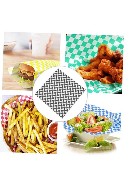 HDF PAZARLAMA 50Pcs Black Gingham Ready-Made Fastfood Wrapping Paper 50Pcs
