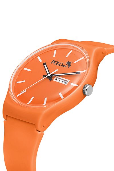 Polo Air ساعة يد رياضية للجنسين من السيليكون بحزام يومي وتقويم شهري باللون البرتقالي PL-1555B10x