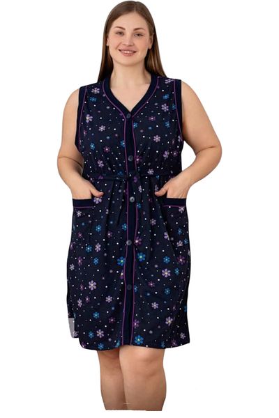 Star Fashion Housewife's cape, kimono robe type, StarFashion, sleeveless, with buttons, navy blue