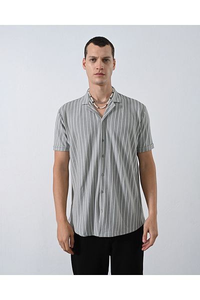 İLKCET MODA Ανδρικό πουκάμισο με κοντό μανίκι με ρίγες