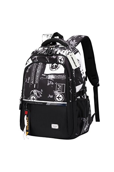 OEM School Backpack, 48 X 33 X 19 Cm, Nevermore, Airplane Logo, Simple Style for Travel and School, Black