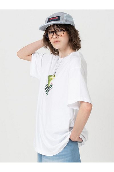 ELNOYA Unisex Cotton White Oversize "Green Apple" Printed Crew Neck Comfortable T-Shirt