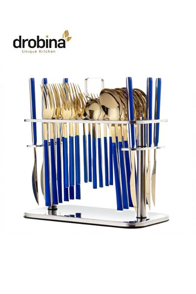 drobina Dropina 30-Piece Stainless Steel Spoon Set with Stand, Full Blue