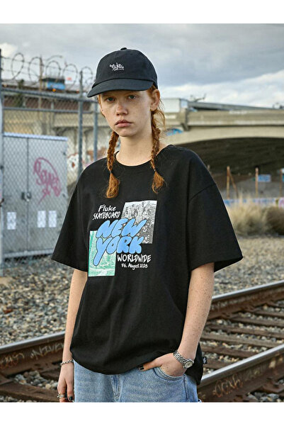 ELNOYA Unisex Cotton Black Oversize "New York" Printed Crew Neck Comfortable T-Shirt