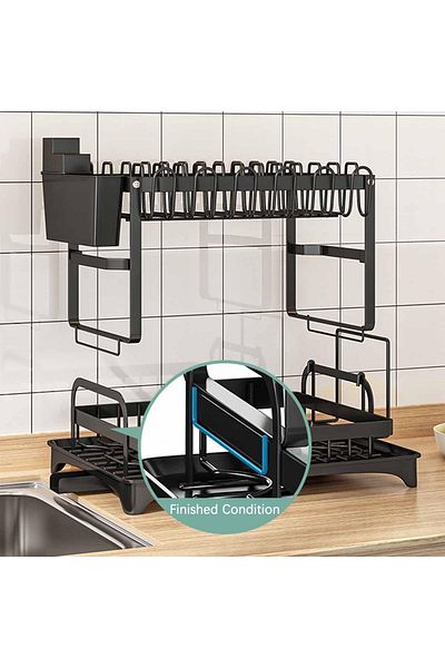 OEM Scurgator vase cu suport scurgere automata, NEVERMORE, Uscator vase, suport tacamuri si pahare, 42 x