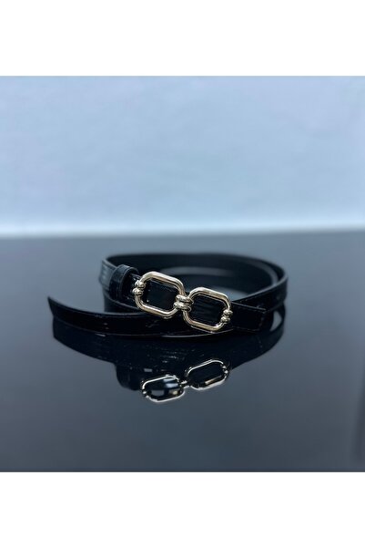 VERAMO حزام نسائي أنيق وحديث من الجلد اللامع مع تفاصيل إبزيم ذهبي