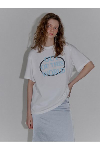 ELNOYA Unisex Cotton White Oversize "Out of This World" Printed Crew Neck Comfortable T-Shirt