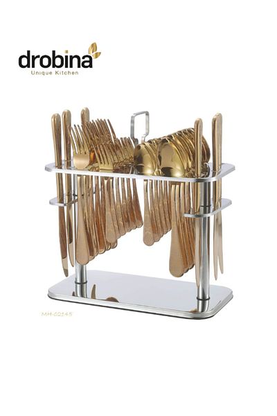 drobina Dropina 30-Piece Stainless Steel Spoon Set with Stand, Full Bronze