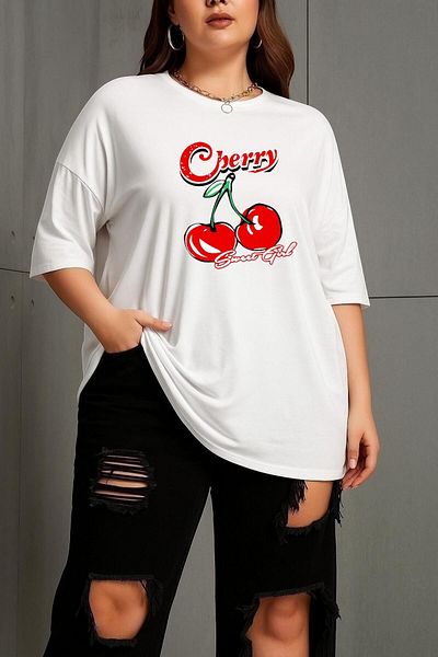 BENROMA In Cart 6 and Above Purchases Get 1 T-Shirt as a Gift - Large Size Cherry Printed Unisex T-Shirt