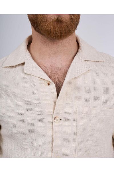 TerziAdemAltun Italian Style Slim Fit Knitted Texture Short Sleeve Men Shirt Ecru T13629