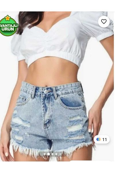 DENİKK Yudoowear, mini pantaloni scurți din denim cu model rupt.