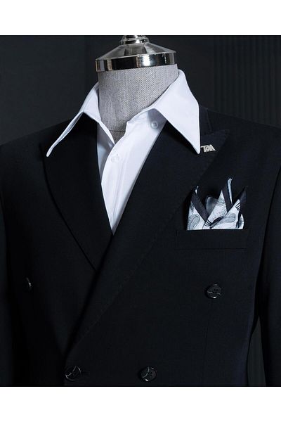 TerziAdemAltun Italian Style Slim Fit Double Breasted Men's Jacket Black T13741