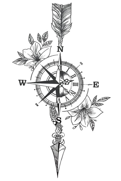 incebeltayt Pusula Figürlü Geçici Dövme Tattoo