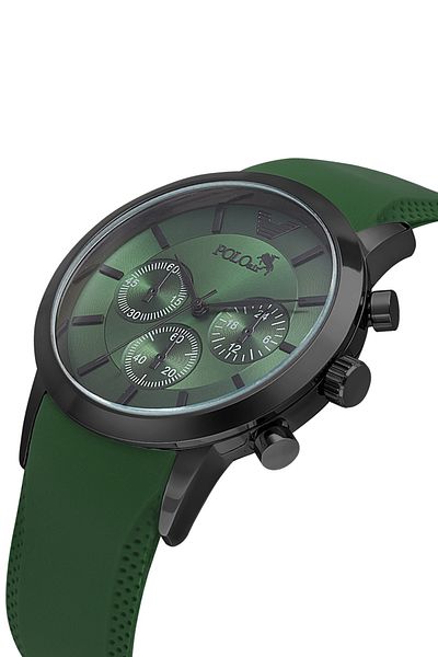 Polo Air Rubber Cord Metal Case Men Wrist Watch Dark Green Black Color Pl-0984E3X