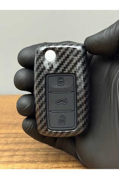 Mavi Keys Husă de protecție pentru chei din fibră de carbon cu 3 butoane pentru Volkswagen Polo-Golf-Jetta-Caddy UDS Sustalı