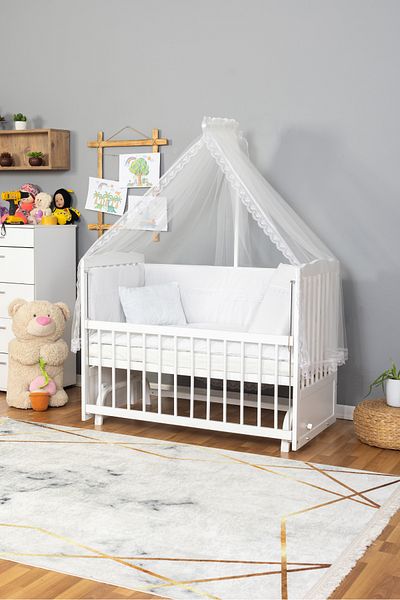 BamgidooMobilya 70X130 Baby Sleeping Set 8 Pieces – 100% Cotton, White Laced, Soft and Breathable Fabric