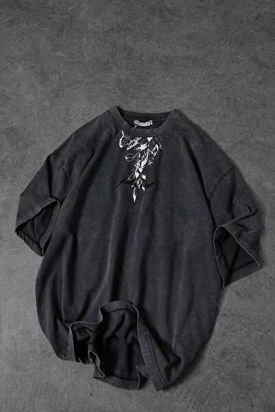 Slatra Ανδρικό μπλουζάκι Anthracite Fallapart Special Washed Fabric Oversize