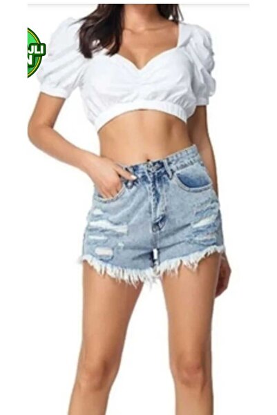 DENİKK Yudoowear, mini denim yirtik desenli şort.