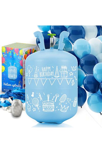 Ricokids Party set: Helium cylinder 0.20m3, 30 white, blue, garnet balloons, 40m ribbon