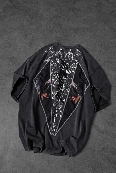 Slatra Ανδρικό μπλουζάκι Anthracite Fallapart Special Washed Fabric Oversize