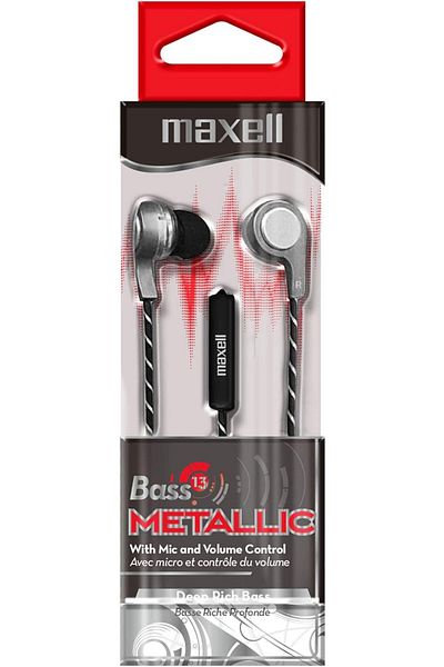 Maxell Bass 13 Metallic in-Ear Earbuds with Microphone - Silver