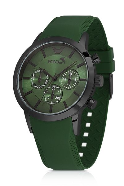 Polo Air Rubber Cord Metal Case Men Wrist Watch Dark Green Black Color Pl-0984E3X