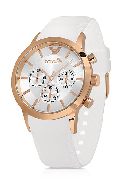 Polo Air Rubber Cord Metal Case Men Wrist Watch White Copper Color Pl-0984E5X
