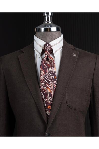 TerziAdemAltun Ανδρικό μπουφάν με μονό γιακά ιταλικού στυλ καφέ T13787